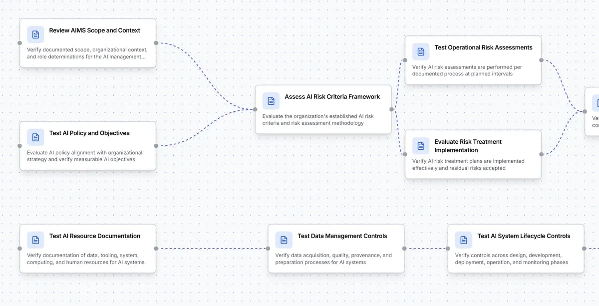 Interactive workflow diagram with connected audit steps